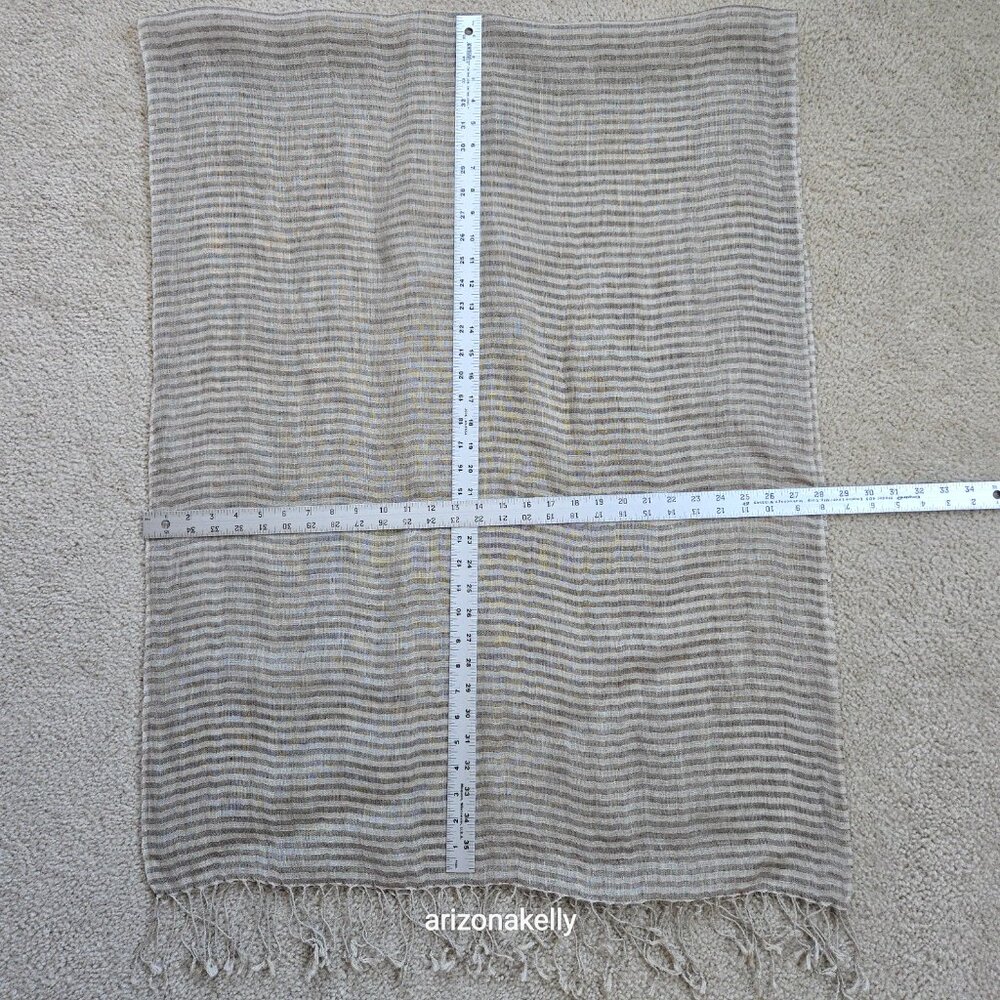 Linen Scarf Tan & Brown Stripe - Picture 5 of 7